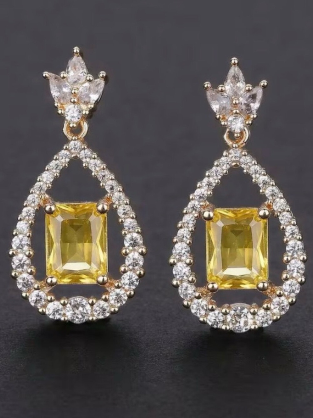 14K Gold Womens 2ct Yellow Topaz 1ct Diamond Hanging Drop Dangle Earrings NEW